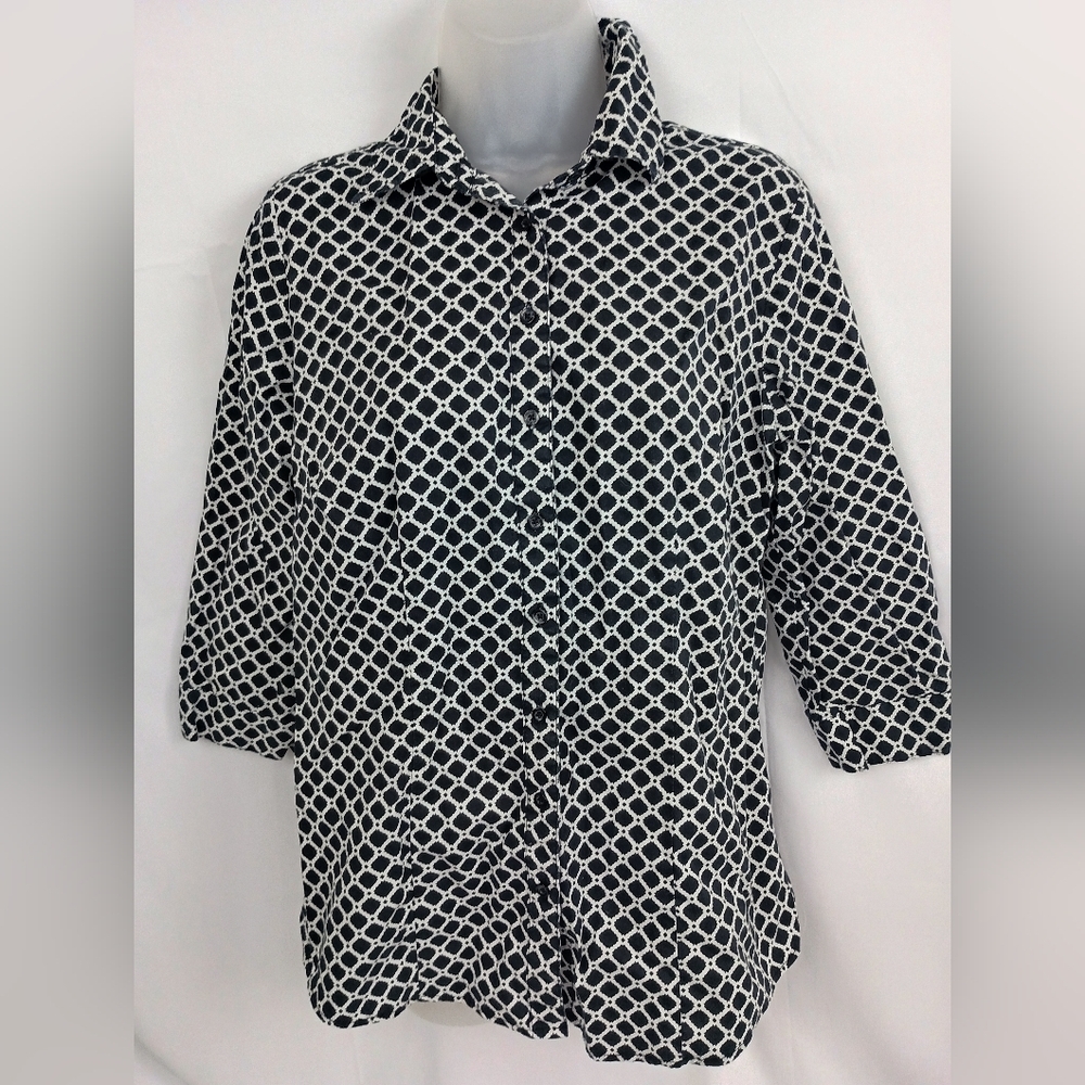 2/$30 CHADWICKS Stylish Black and White Damask‎ Pattern Shirt (#1,328)